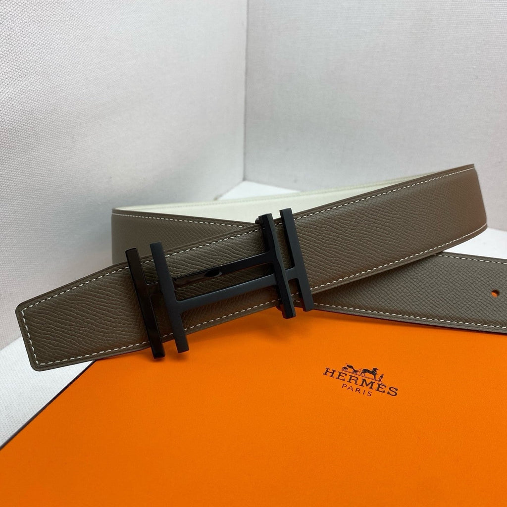 HM 3.8 Double-Sided Au Carre Belt Taupe White Epsom|Hermès belt