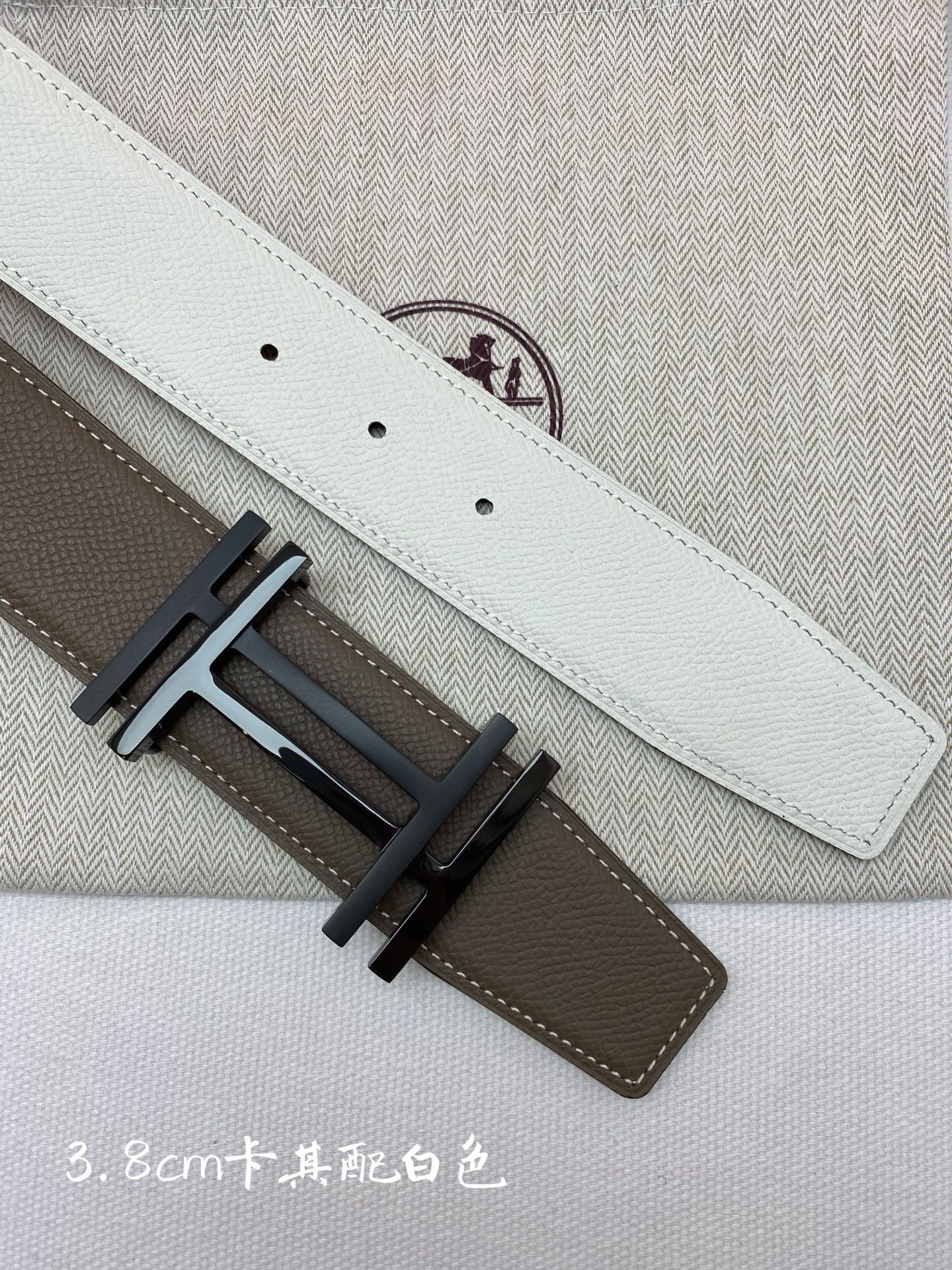 HM 3.8 Double-Sided Au Carre Belt Taupe White Epsom|Hermès belt