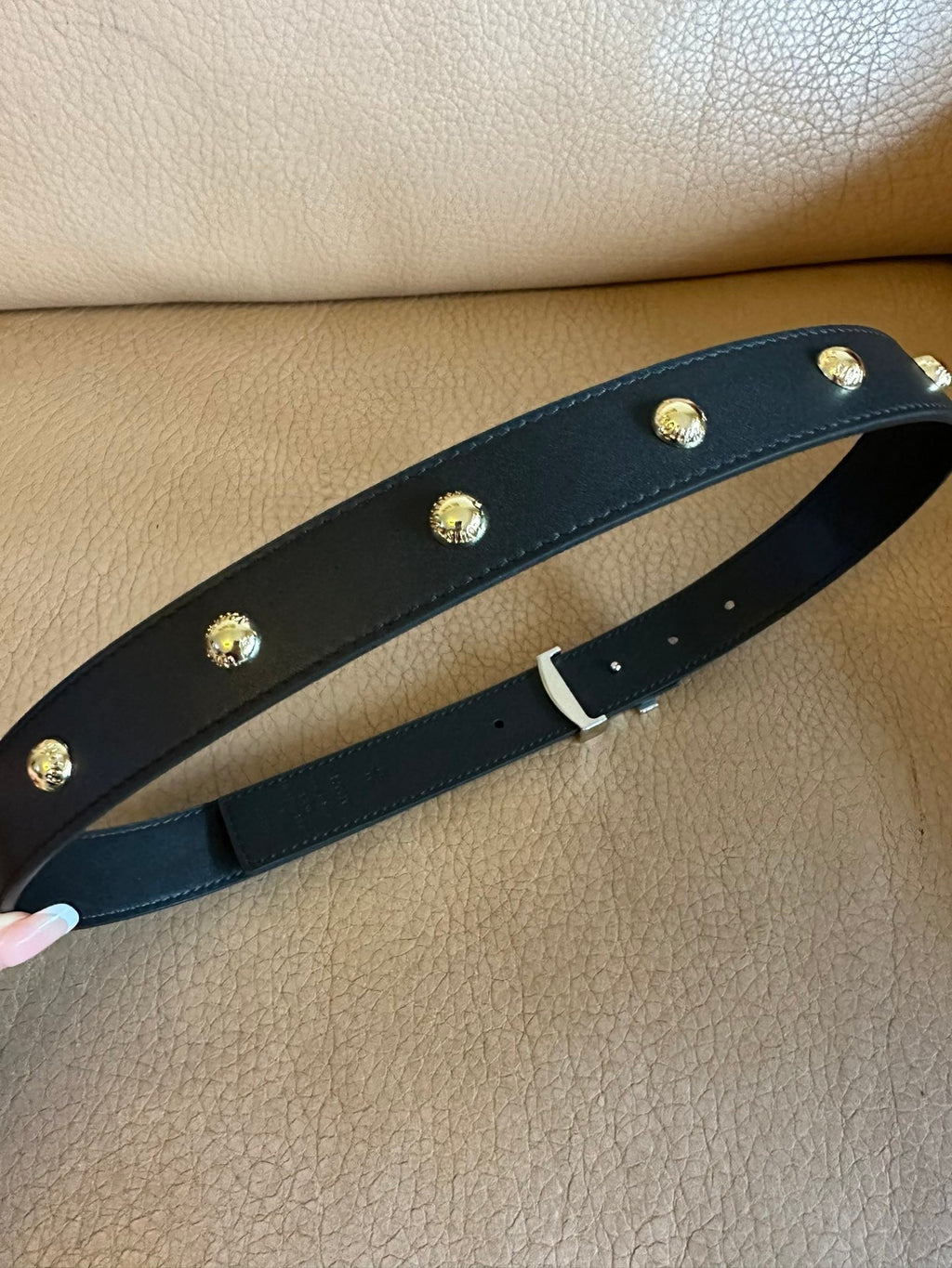 LOUIS VUITTON LV Initiales Studs 30mm Reversible Belt Silver Buckle Black Leather