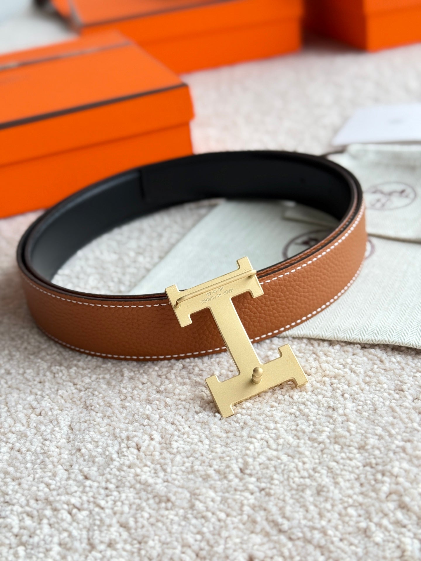 HM Gold H 5382 Faubourg Buckle Belt 32mm Brown Leather 187599|Hermès belt