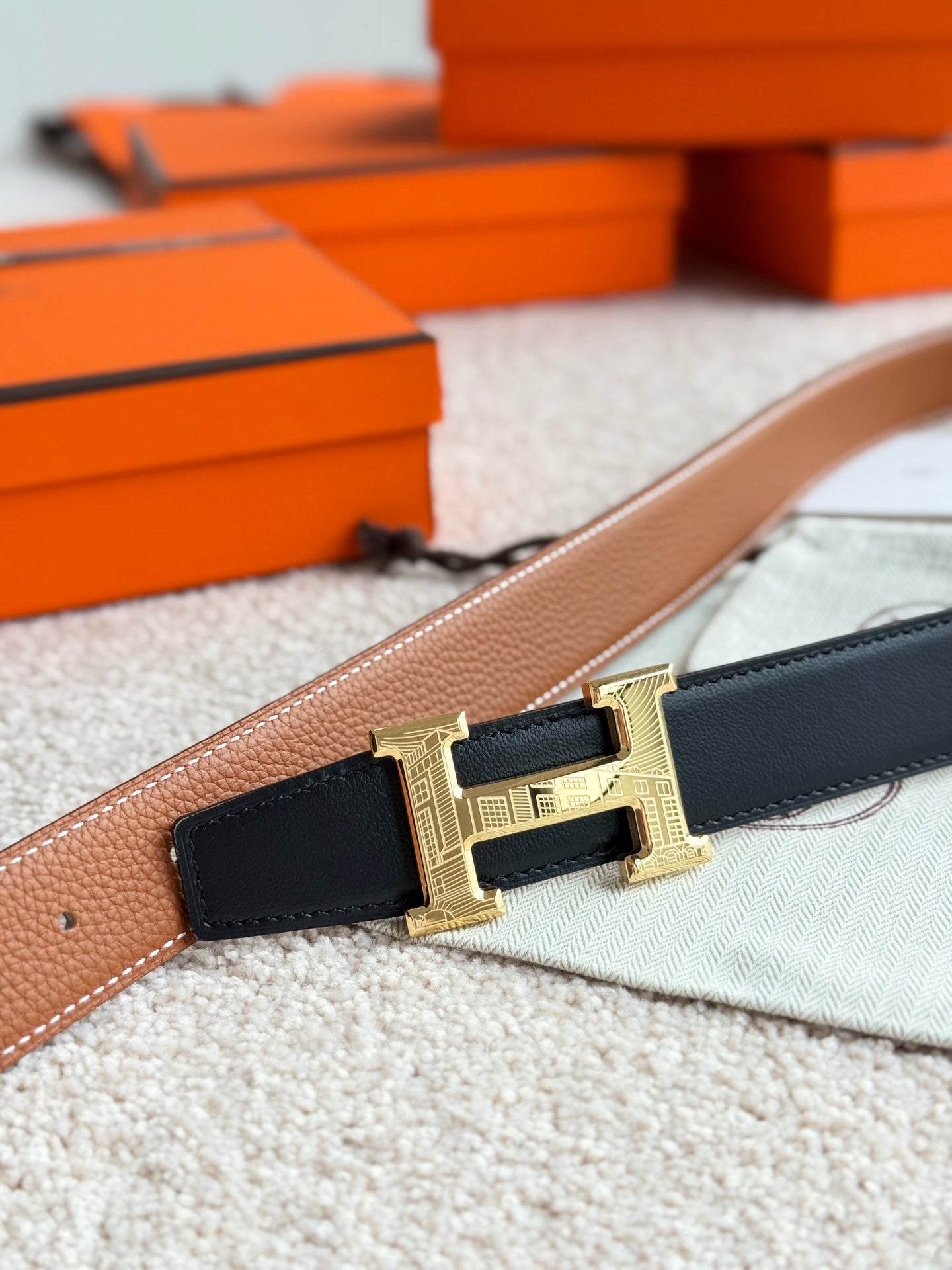 HM Gold H 5382 Faubourg Buckle Belt 32mm Brown Leather 187599|Hermès belt