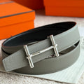HM Silver H d'Ancre Belt Meyer Gray Leather 187775 |Hermès belt