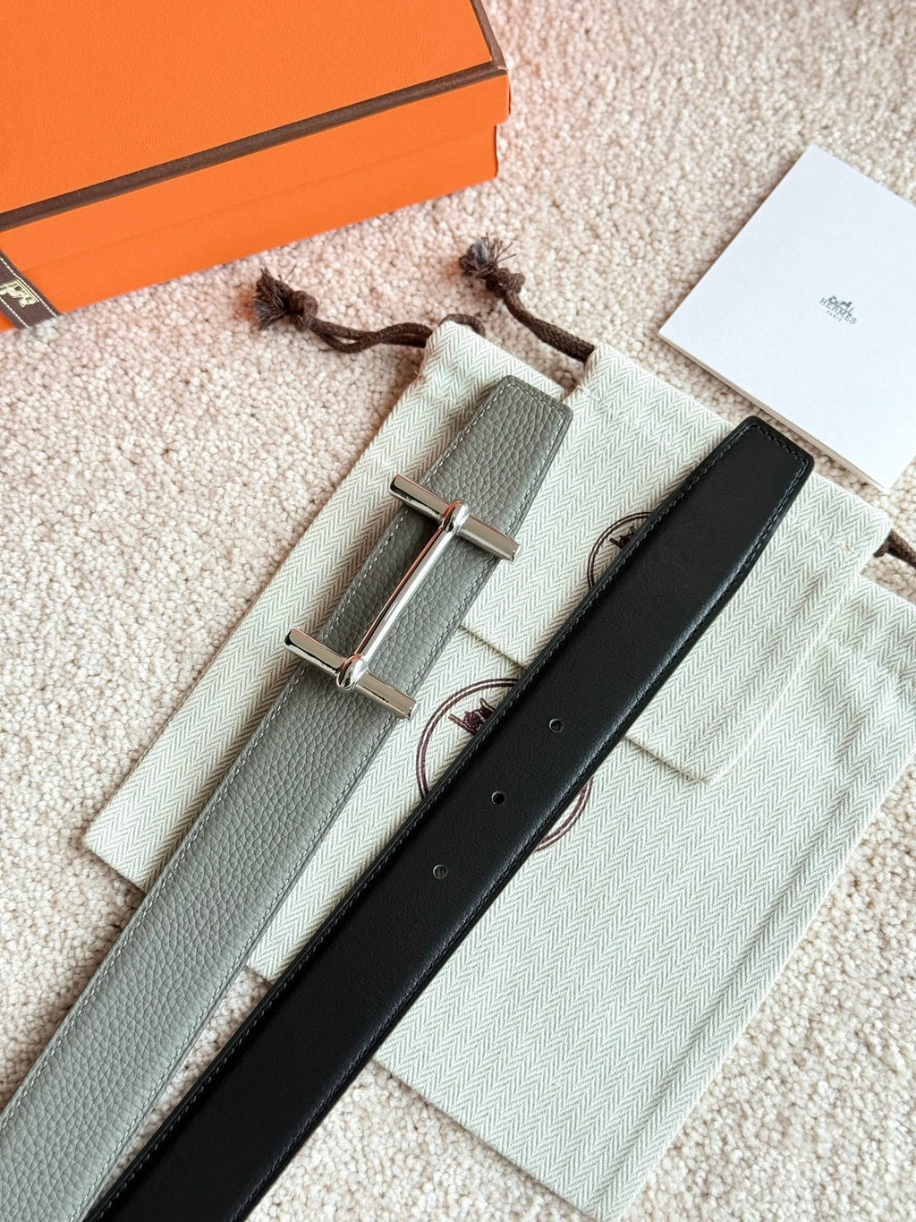 HM Silver H d'Ancre Belt Meyer Gray Leather 187775 |Hermès belt