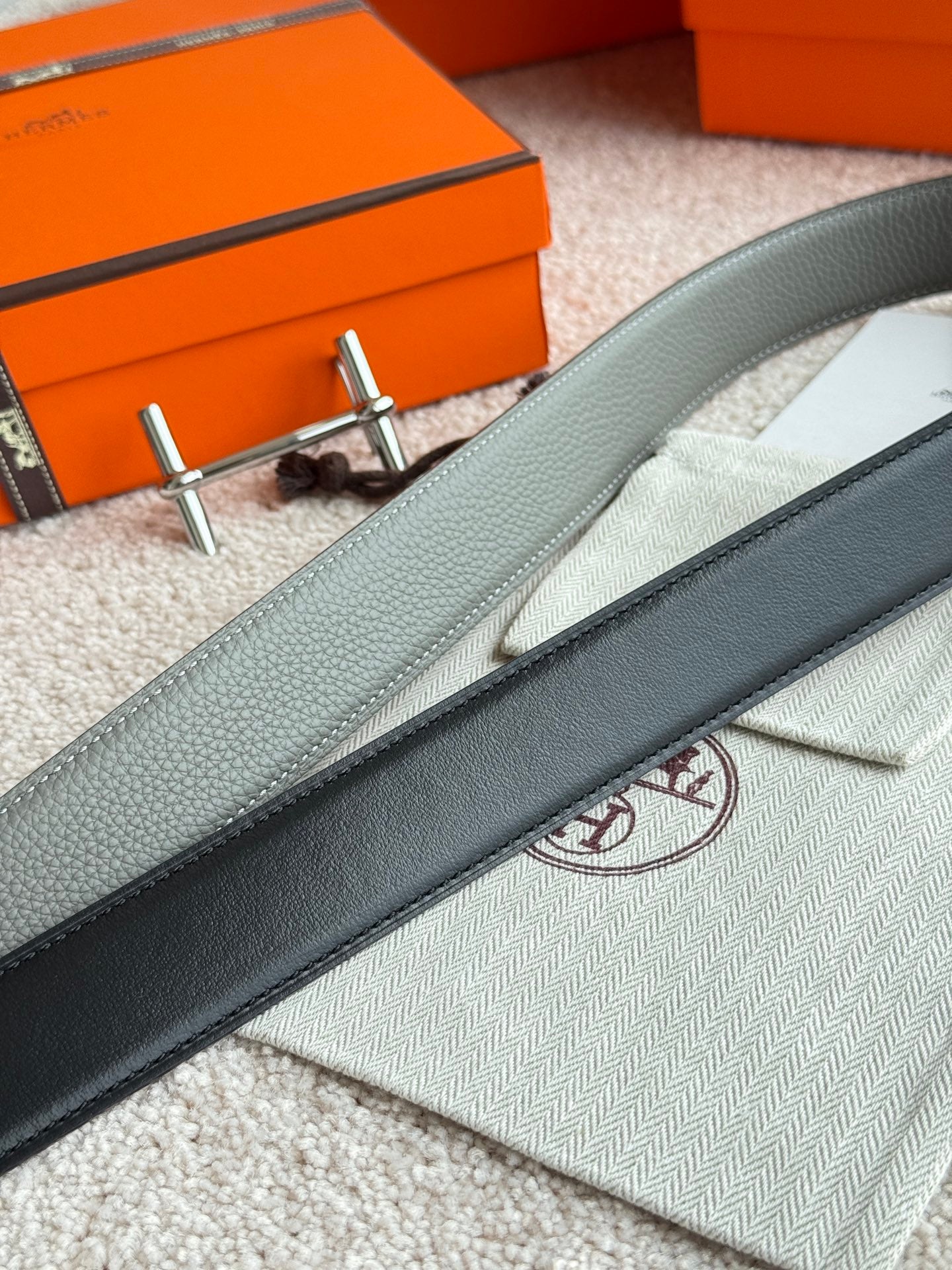 HM Silver H d'Ancre Belt Meyer Gray Leather 187775 |Hermès belt