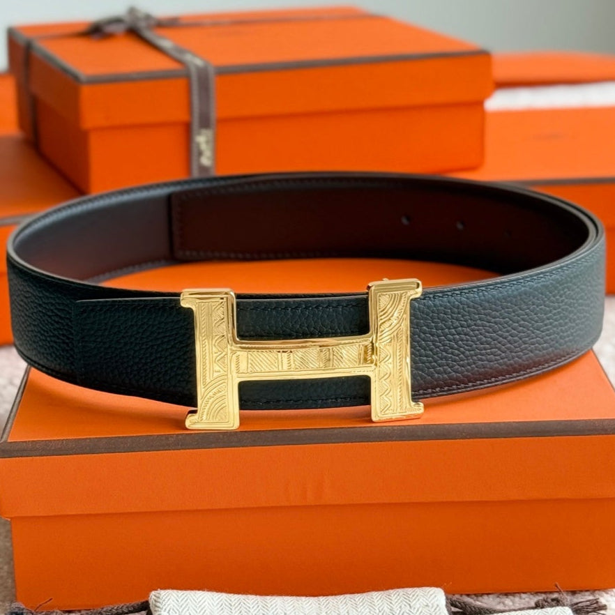 HM Gold Constance Touareg 38mm Belt Black Leather 188432 |Hermès belt