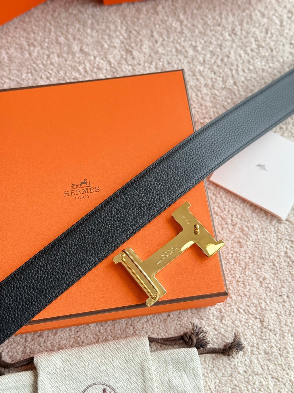 HM Gold Constance Touareg 38mm Belt Black Leather 188432 |Hermès belt