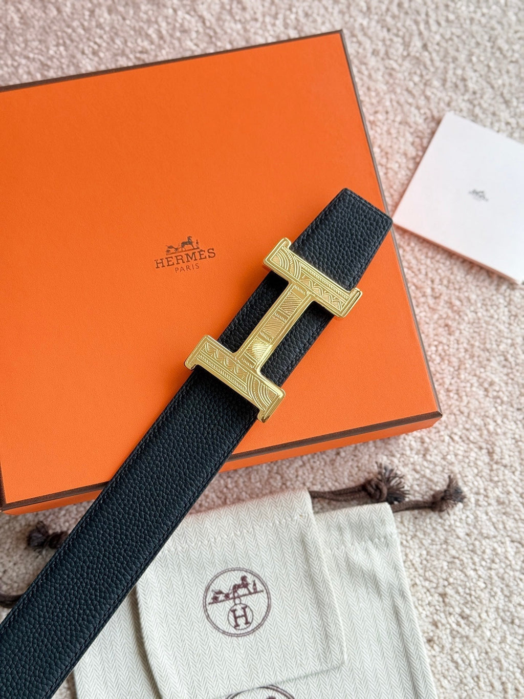 HM Gold Constance Touareg 38mm Belt Black Leather 188432 |Hermès belt