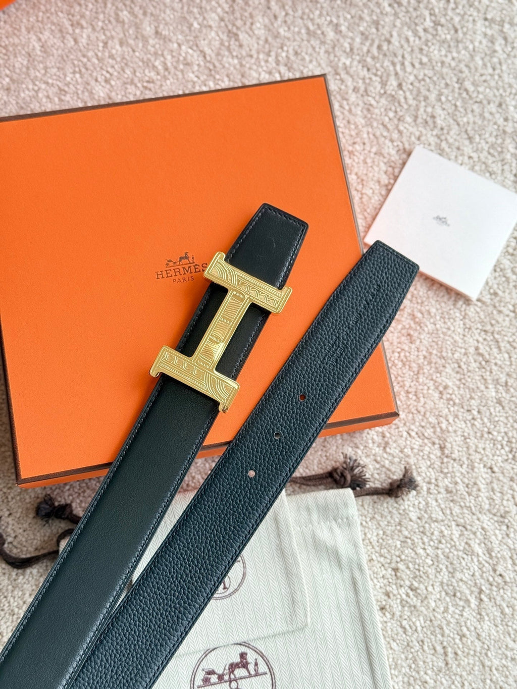 HM Gold Constance Touareg 38mm Belt Black Leather 188432 |Hermès belt