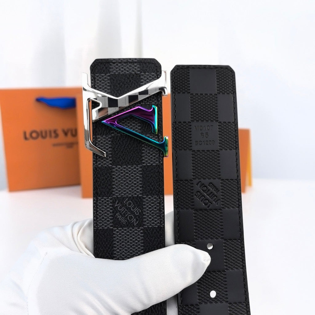 LOUIS VUITTON LV LARGE 40MM PYRAMIDE BELT BLACK DAMIER MONOGRAM CALFSKIN METAL HARDWARE
