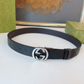 Gucci Supreme Belt Shiny Sliver Buckle 37mm Black Embossed Leather