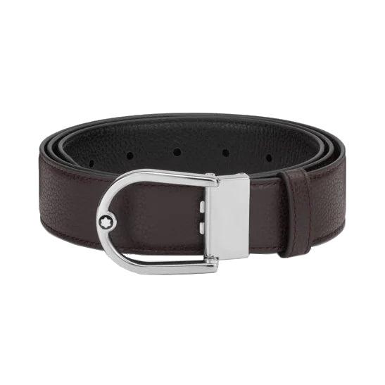 Montblanc belt 35mm horseshoe buckle reversible grained leather ebony/black 198632