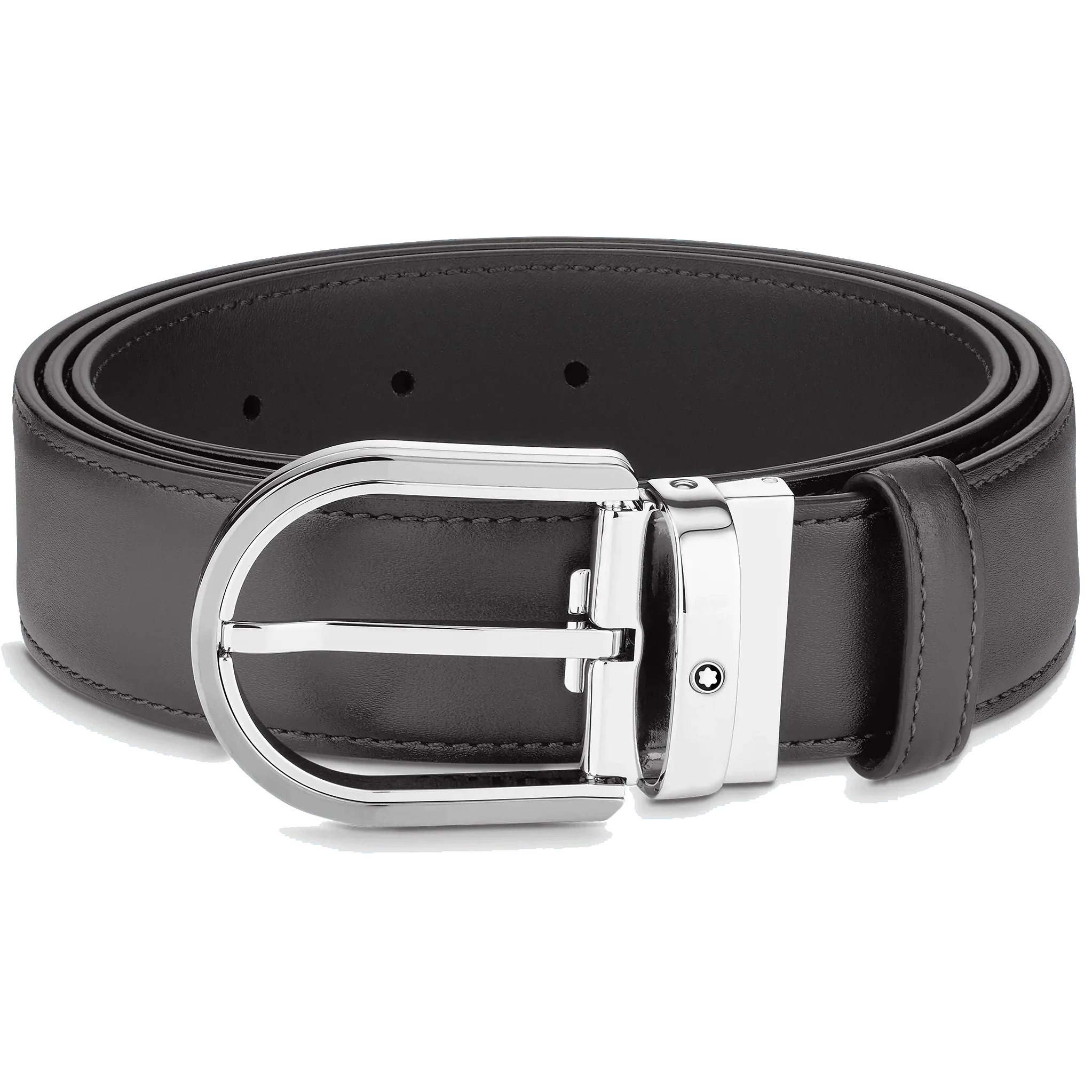 Montblanc 35mm gray leather belt with horseshoe buckle 129437