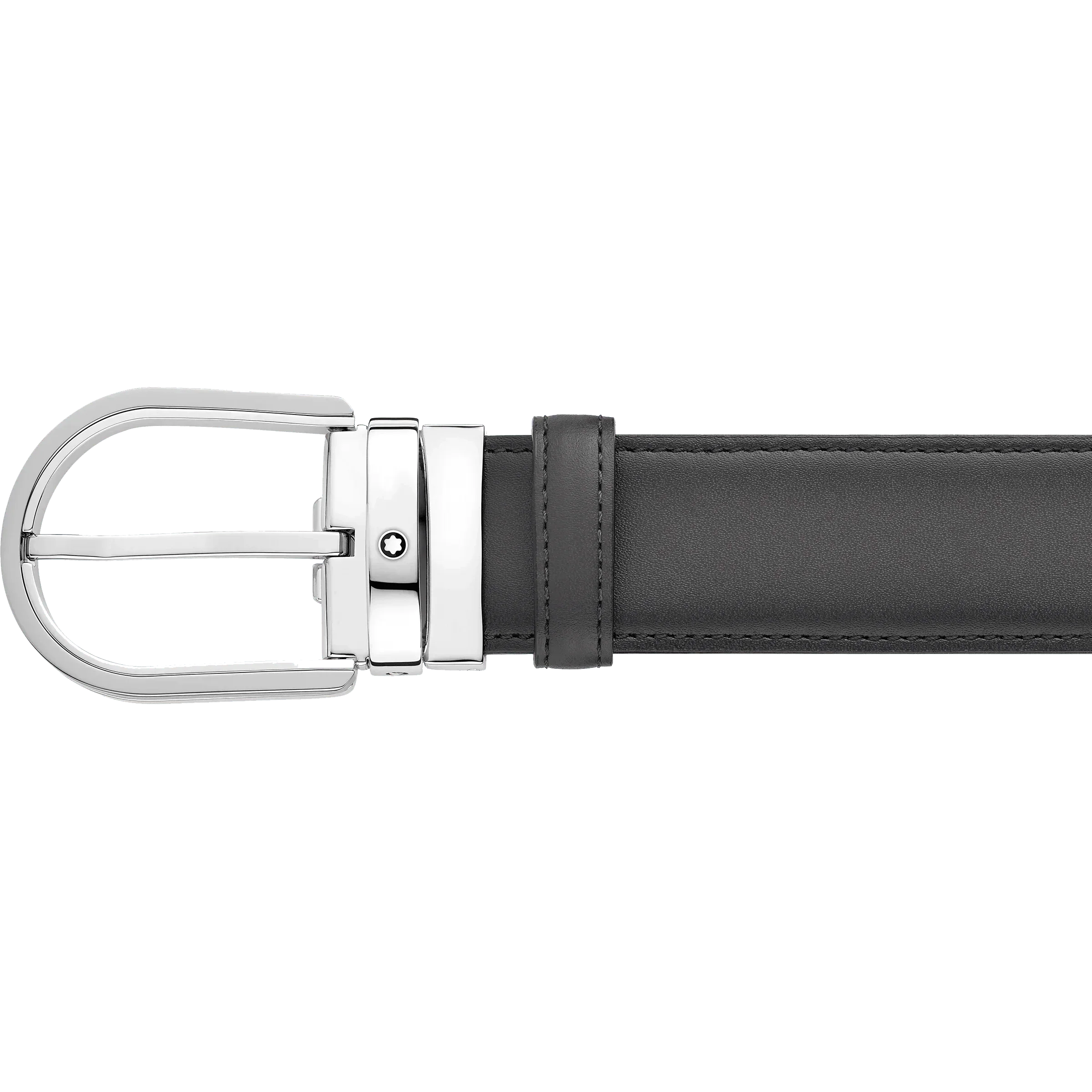 Montblanc 35mm gray leather belt with horseshoe buckle 129437