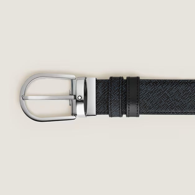 Montblanc reversible belt Horseshoe 35 mm Sartorial leather tweed blue 198572