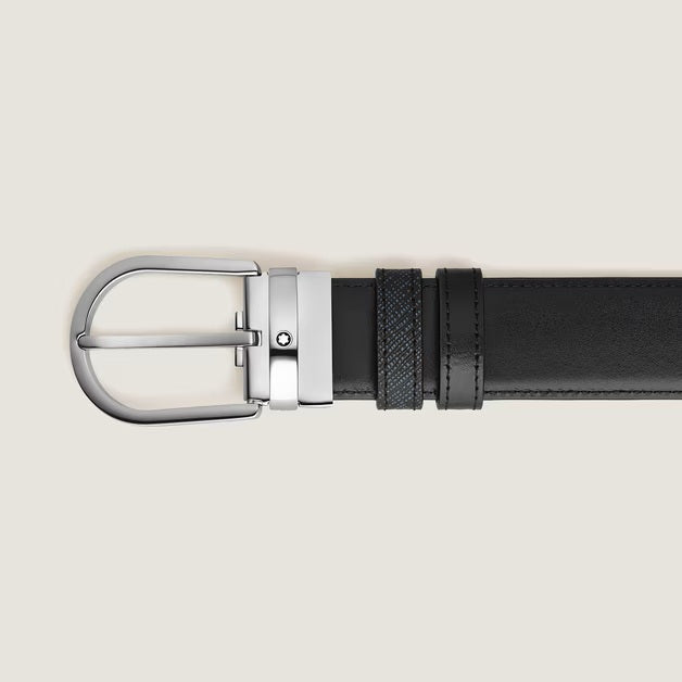 Montblanc reversible belt Horseshoe 35 mm Sartorial leather tweed blue 198572