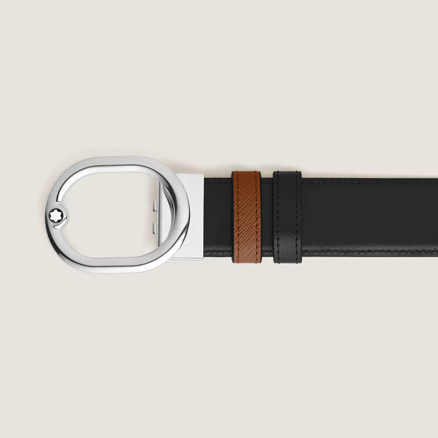 Montblanc L'Ovale reversible belt 35 mm in fawn blue/black leather 221024